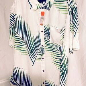 Margaritaville Green and Blue Leaf Print Men's Shirt